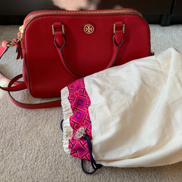 AuthenticTory Burch Robinson Small Red (Kir Royal) Pebbled Leather Satchel - EUC - Picture 8 of 8